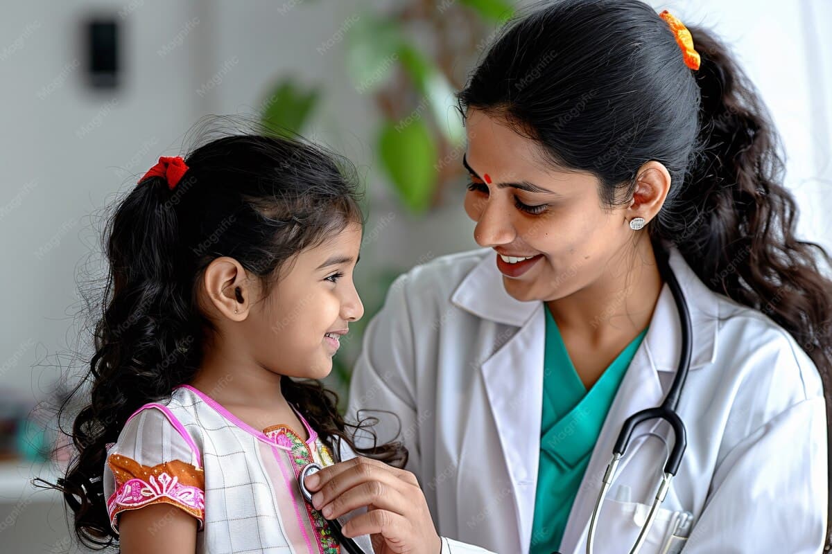 Female pediatrician examining a young patient